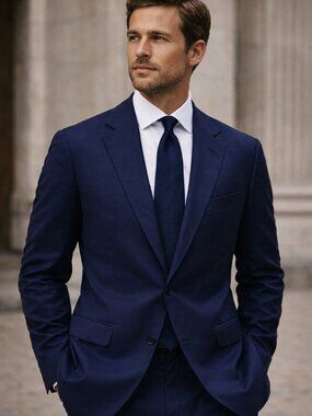 MASSIMO DUTTI Men’s 100% Wool Dark blue Blazer Italian Fabric Classic EU 48 US M